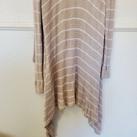 Rxb Striped Long Open Front Cardigan Long Sleeve Sweater Beige Boho Size M - Picture 10 of 14